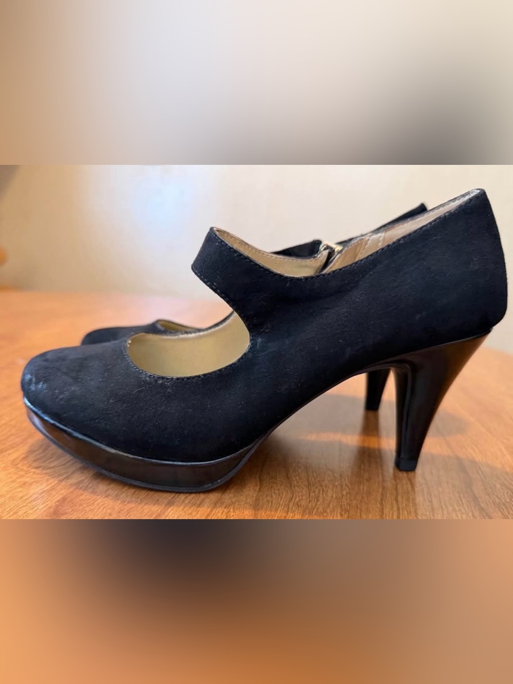 Bandolino Black Suede Mary Jane Heels